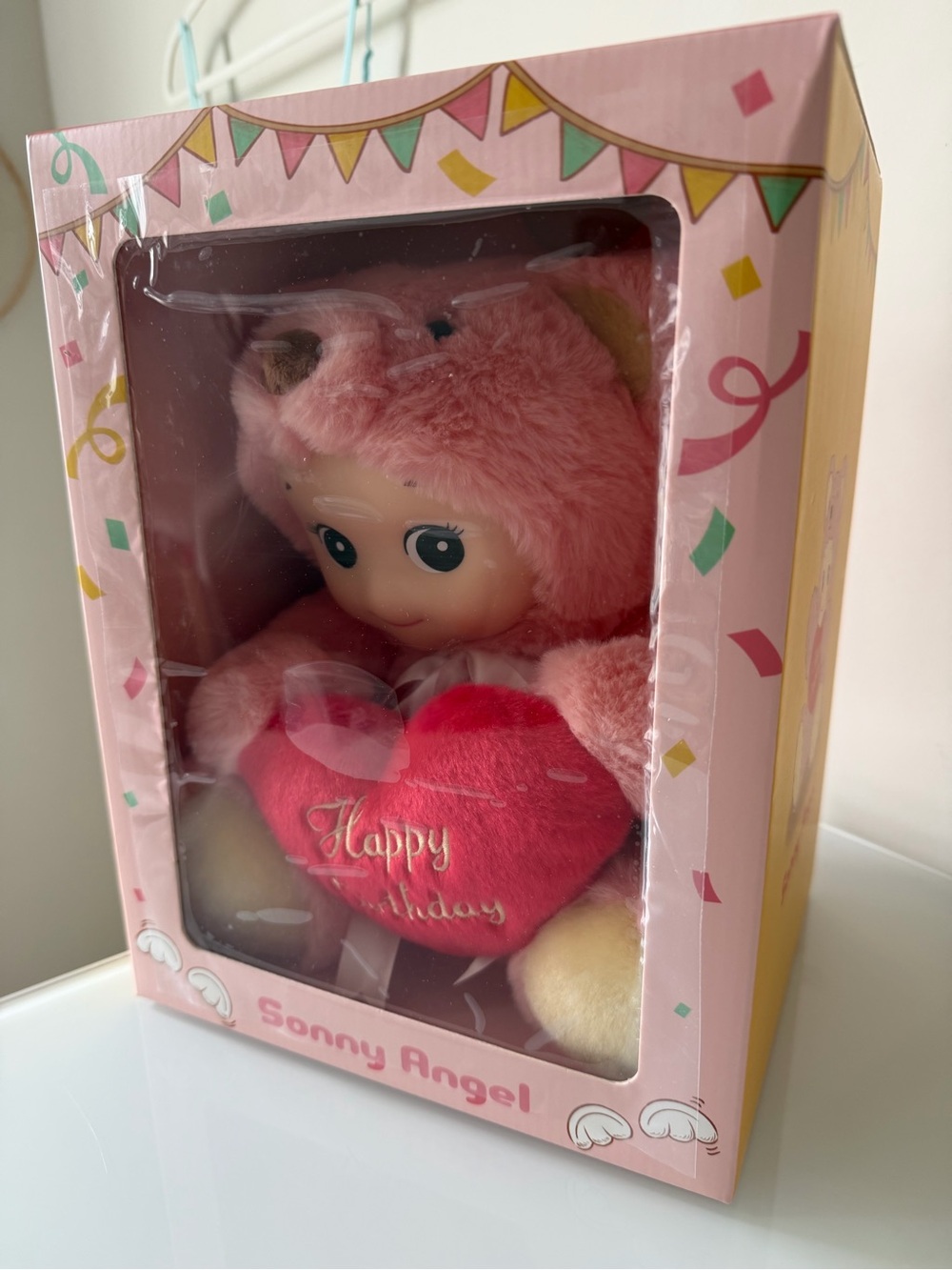 Sonny Angel Pink Plush Bear Doll with Red 'Happy Birthday' Heart - Picture 2 of 8
